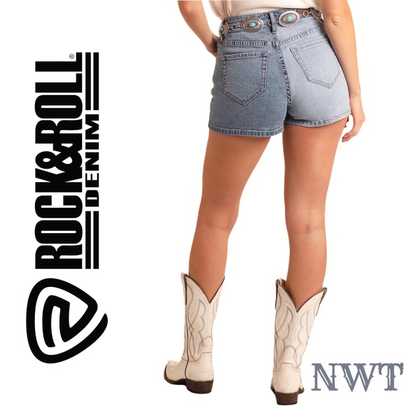 NWT - ROCK & ROLL DENIM  -  EXTRA STRETCH TWO-TONE SHORTS - Picture 2 of 16